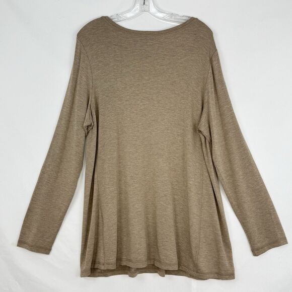 Susan Graver Weekend Beige Long Sleeve Round Neck Pocket Poly Knit Top Large - Picture 2 of 13